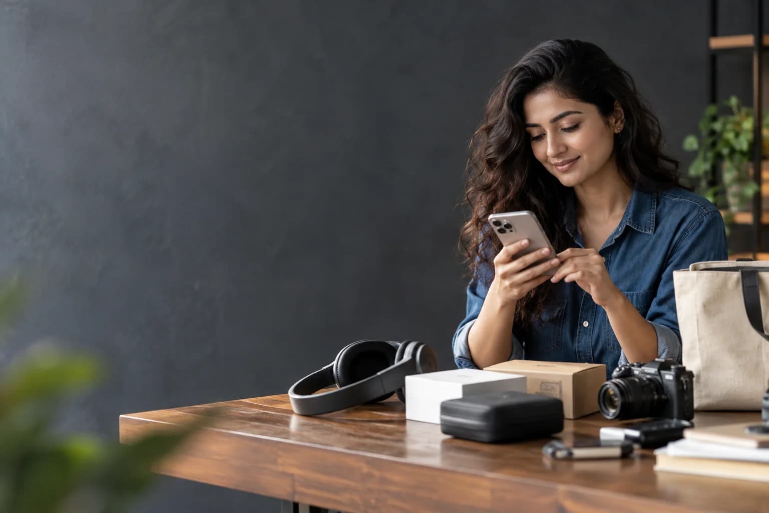 An affiliate creator checking a request beside the products she reviews