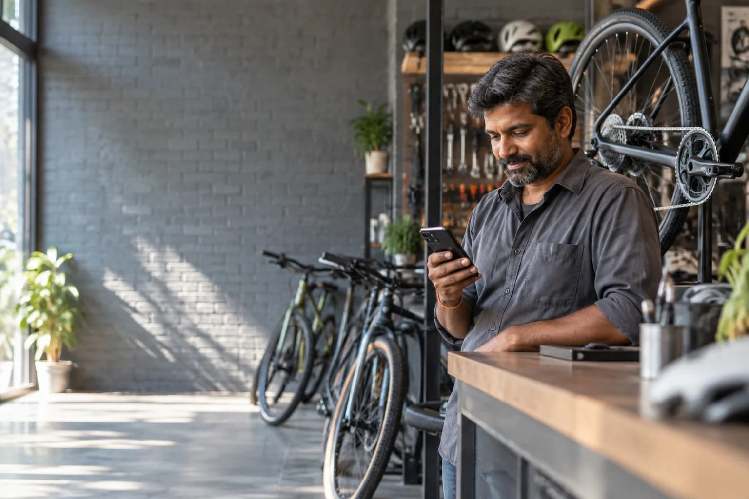 A bicycle shop owner reviewing a public product question
