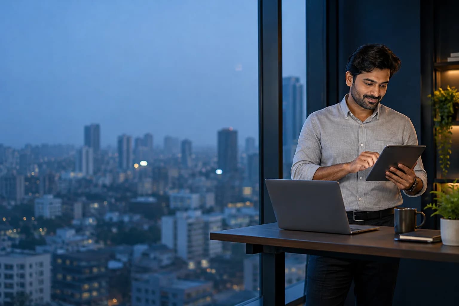 A founder reviewing campaign activity on a tablet